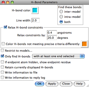 H-bond parameter panel