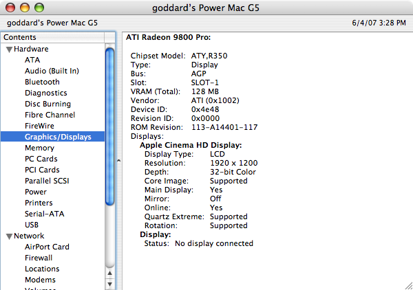 Software to run diagnostic of mac graphics card and display software