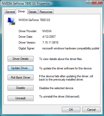 Update Windows Vista Graphics Driver