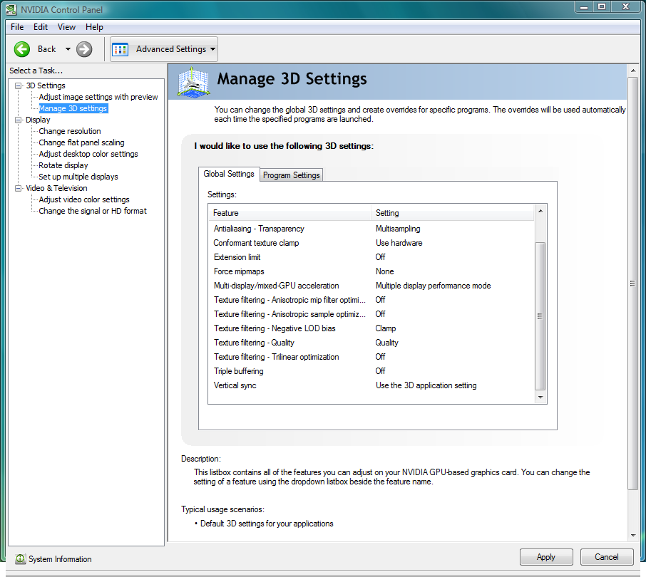 manage 3d settings nvidia failed to apply settings